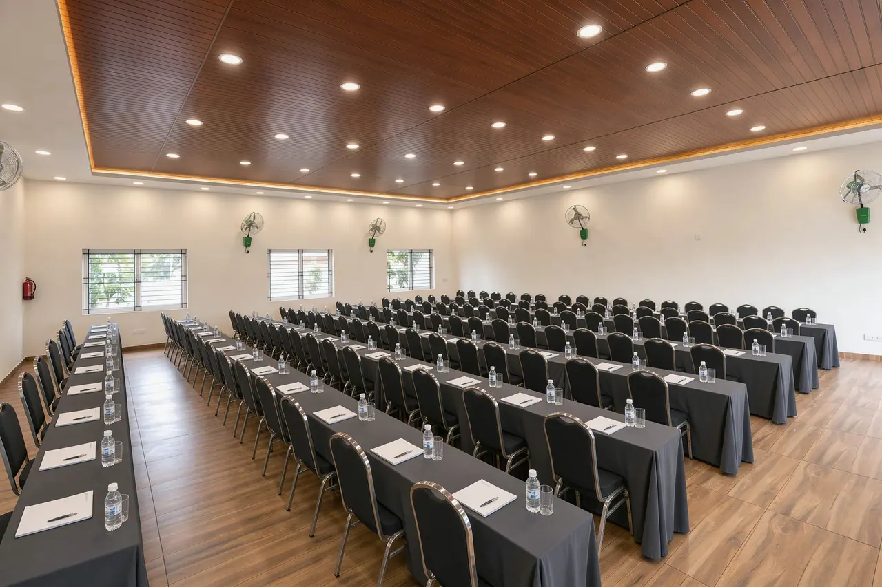 The mini banquet hall laid out in theatre seating