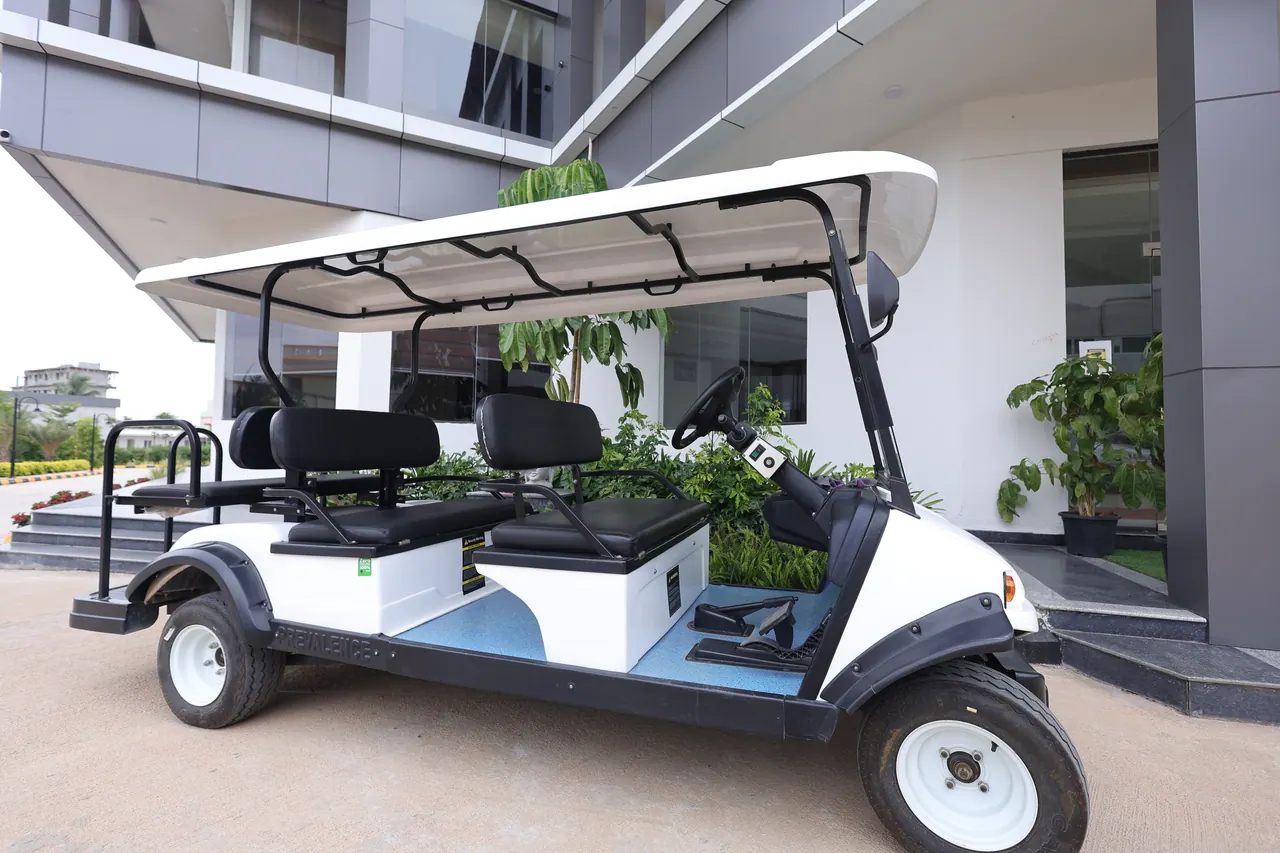 A golf buggy used to move guests around the resort grounds