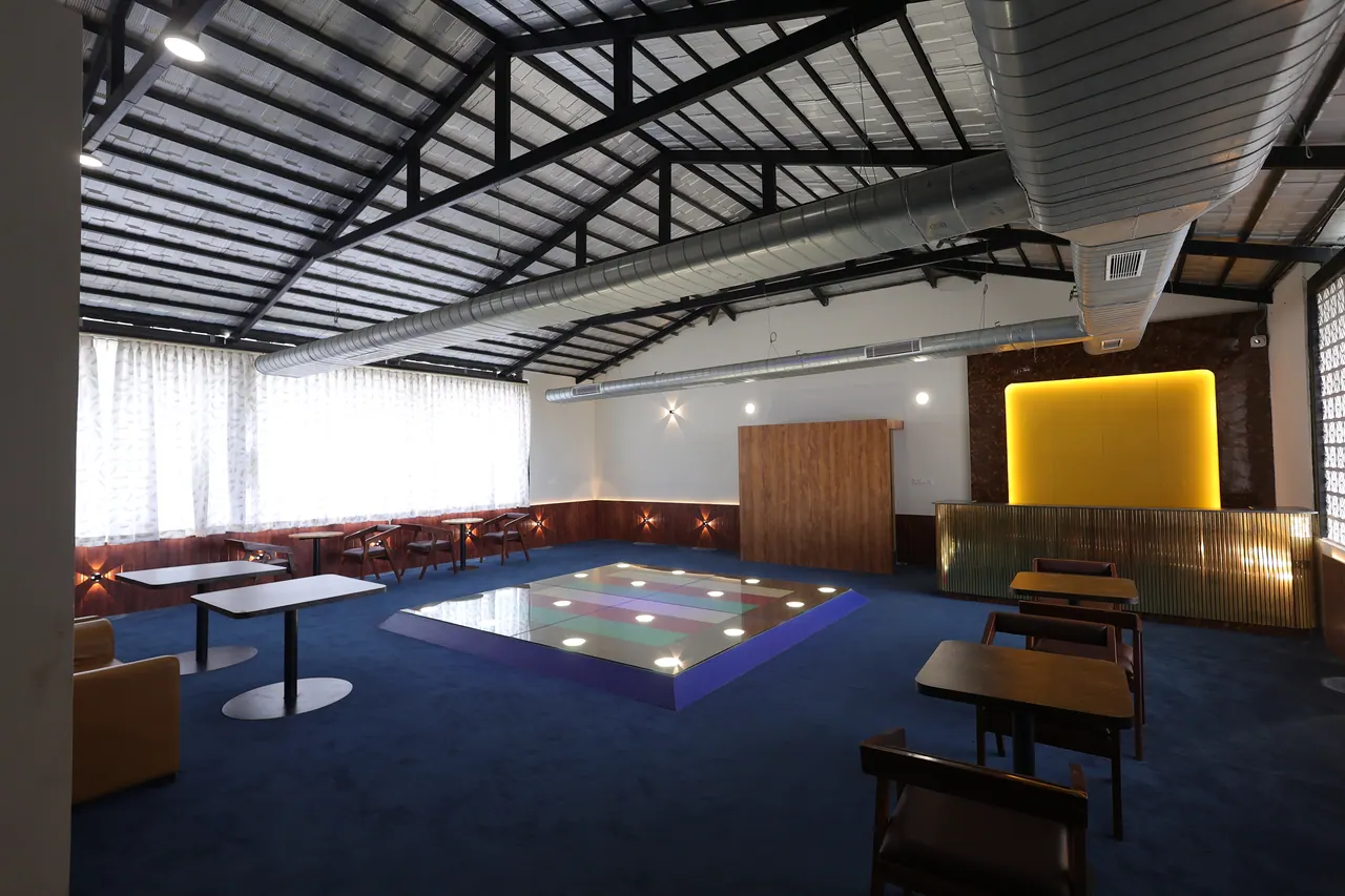 The illuminated LED dance floor in the sports bar lounge